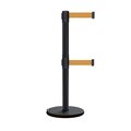 Montour Line Retractable Belt Dbl Roller Stanchion, 2.5ft Black Post  7.5ft Browns ME630D-BK-BN-75